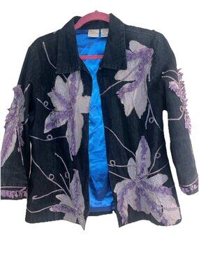 Vntg Bleu Bayou Blue Denim Jacket Artsy 3/4 Sleeve Small Open Jacket Women’s M